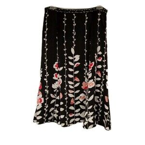 VTG Talbots Pure Silk Tulip Skirt Midi Black Geometric Floral 8 P Career Classic